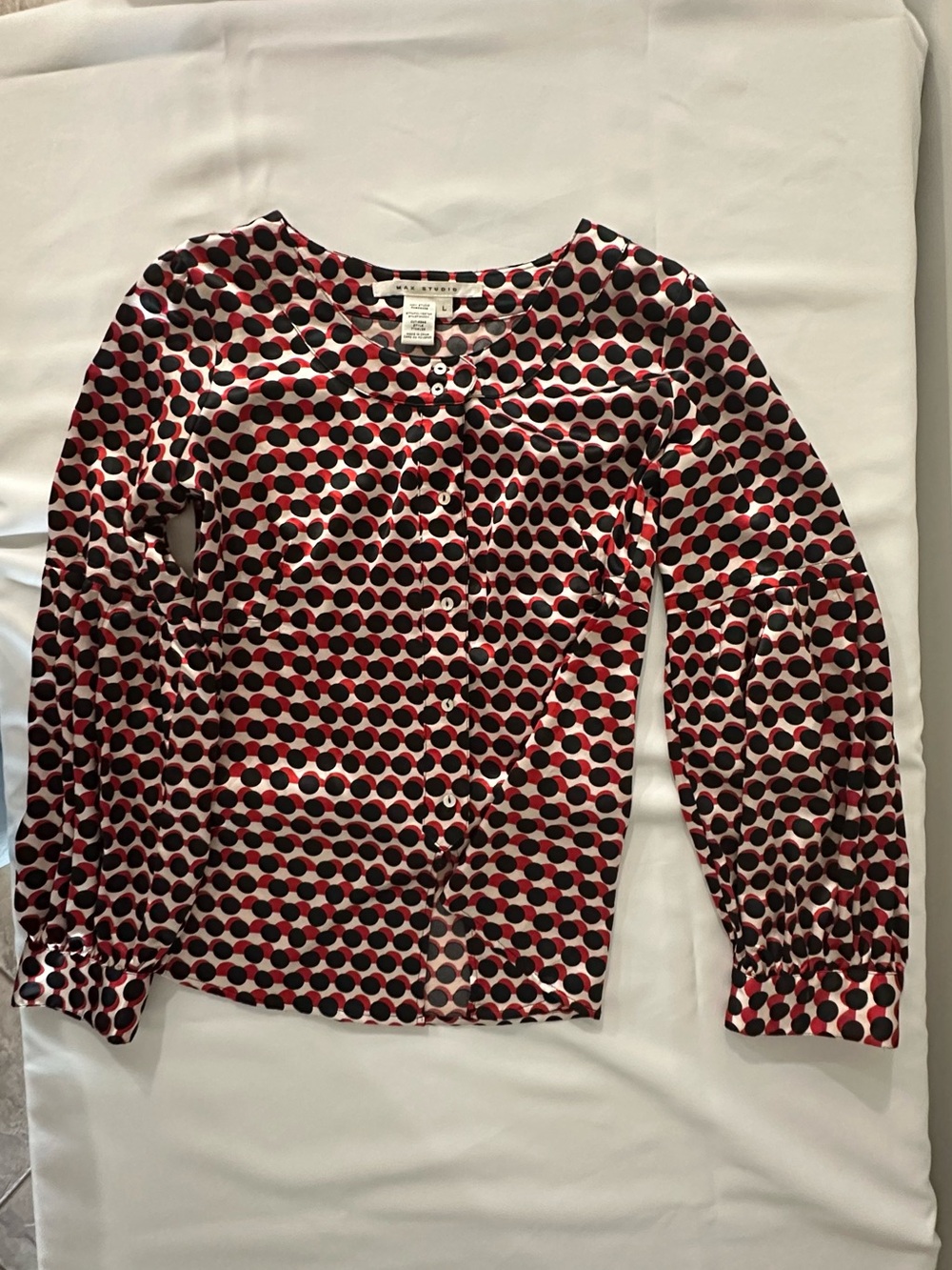 Max Studio Red and Black Polka Dot Button-Up Blouse